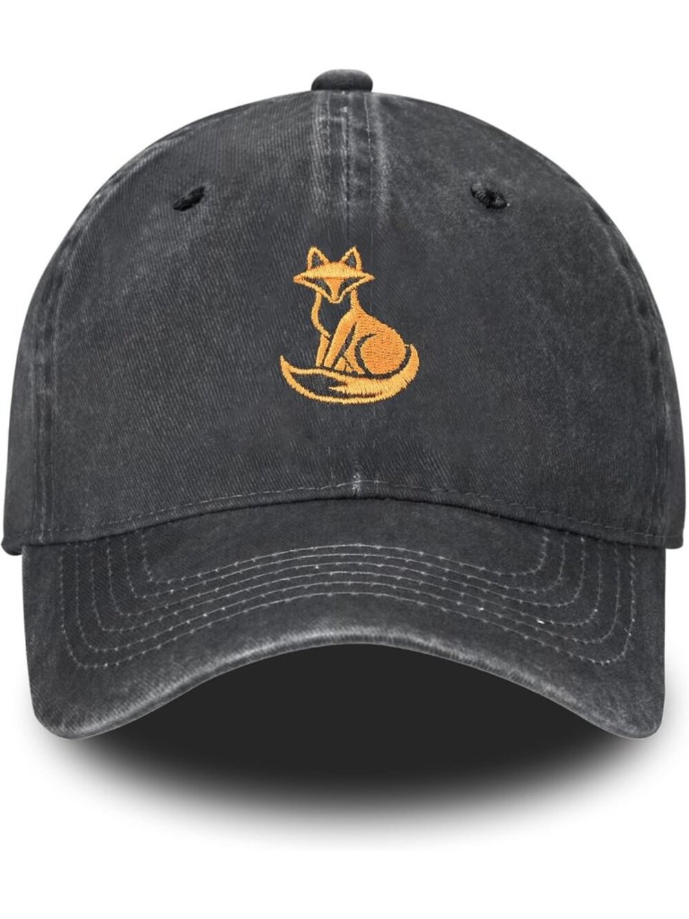 Unisax Black Fox Embroidered Adjustable Vintage Washed Distressed Baseball Hat
